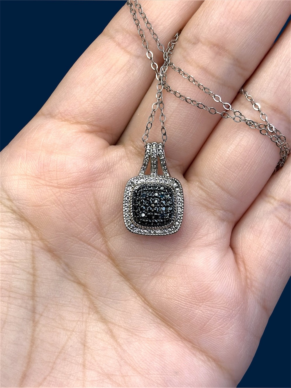 BR SUN 925 Black Diamond Halo Pendant Necklace | Genuine Diamonds| 20” 925 Chain